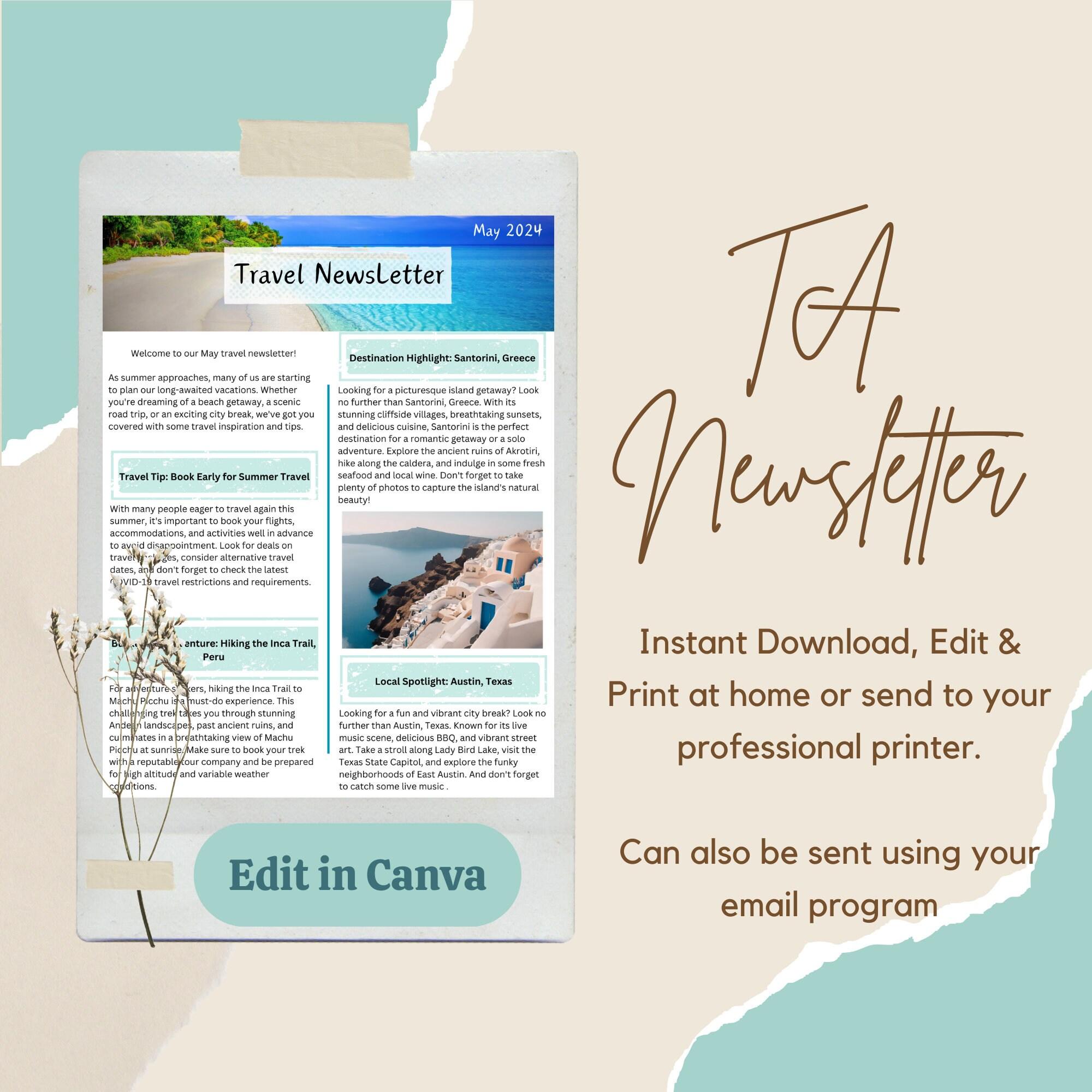 <b>Travel</b> Agent Newsletter Template: May Edition (canva Editable) - Etsy
