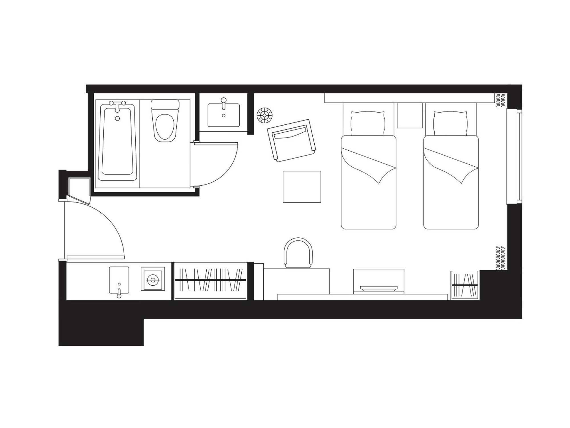Studio - Tweepersoonskamer met 2 aparte bedden